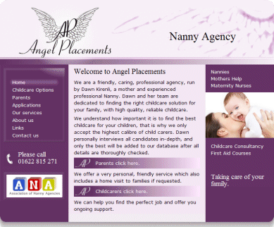 A screen shot from Angel Placements.co.uk