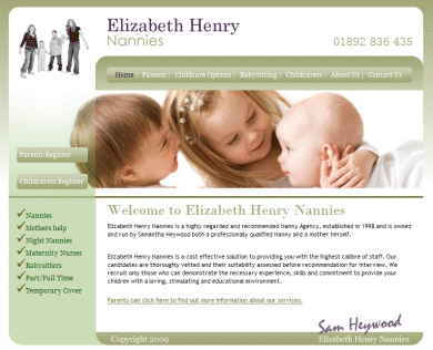 A screen shot from Elizabeth Henry Nannies