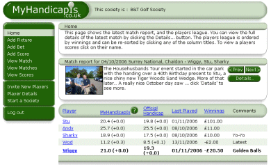 A screen shot from MyHandicapIs.co.uk